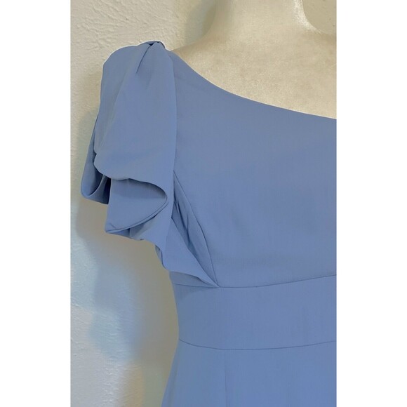 NWT AFTER SIX Size 2 Bowed One-Shoulder Crepe Trumpet Gown In Larkspur Blue - Picture 4 of 13
